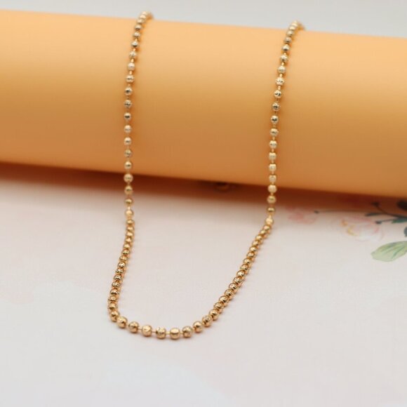 Textured Bead Rose Gold Necklace, Long Elegant Chain, XPNL0137 - Picture 1 of 12